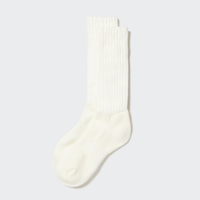 White Uniqlo HEATTECH Ribbed Pile-Lined Women Socks | 5699602
