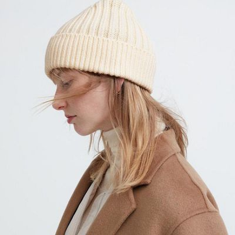 White Uniqlo HEATTECH Ribbed Women Beanie | 448056