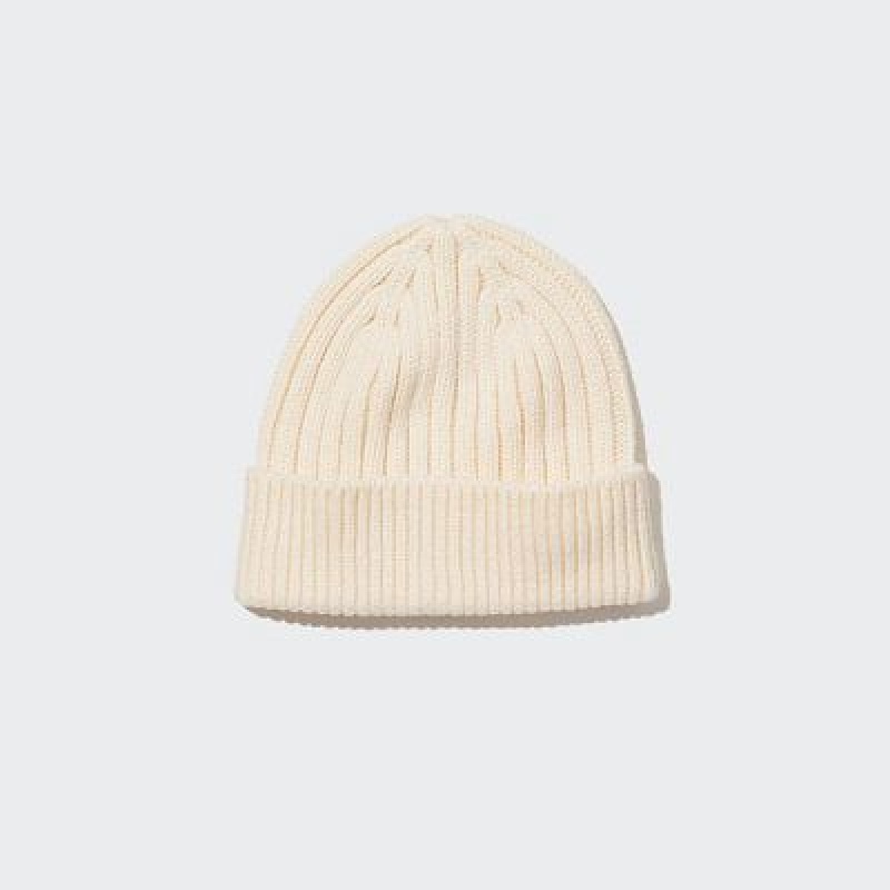 White Uniqlo HEATTECH Ribbed Women Beanie | 448056