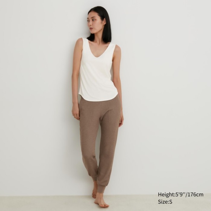 White Uniqlo HEATTECH Sleeveless Silk Blend Women Tank Top | 6256124