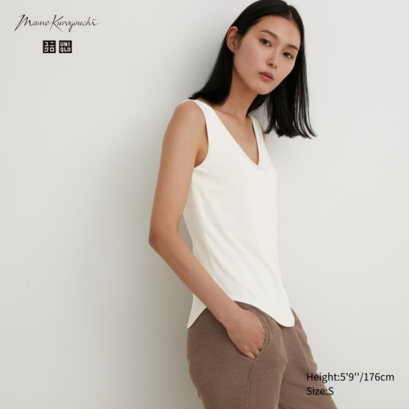 White Uniqlo HEATTECH Sleeveless Silk Blend Women Tank Top | 6256124