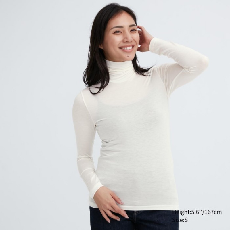 White Uniqlo HEATTECH Ultra Light Turtleneck Long-Sleeve Women T Shirts | 3444160