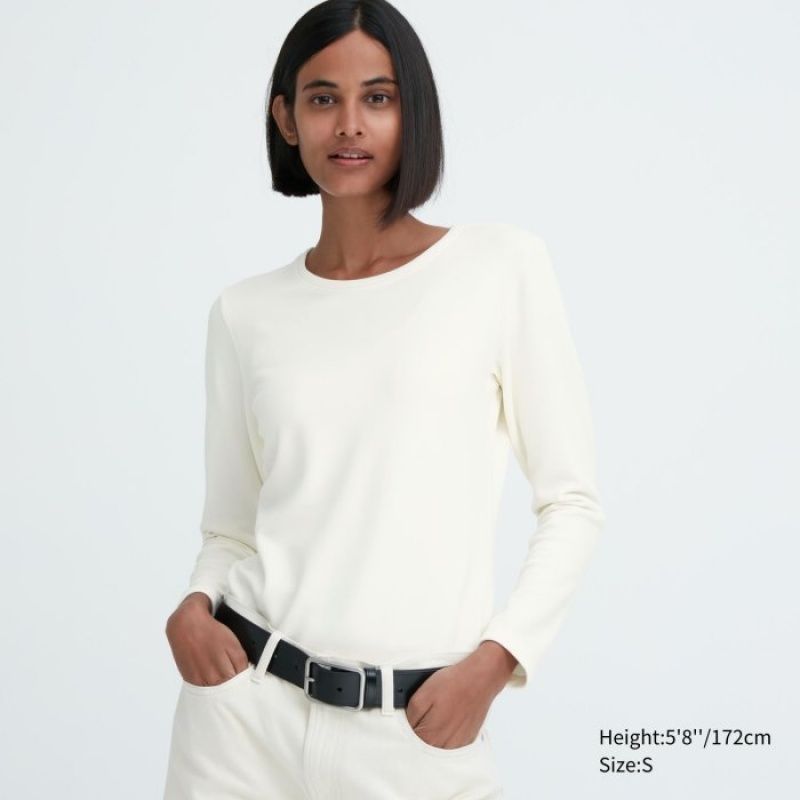 White Uniqlo HEATTECH Ultra Warm Crew Neck Long-Sleeve Women T Shirts | 4064549