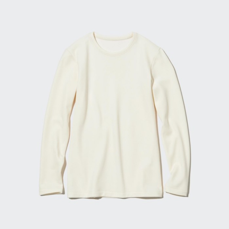 White Uniqlo HEATTECH Ultra Warm Crew Neck Long-Sleeve Women T Shirts | 7072221