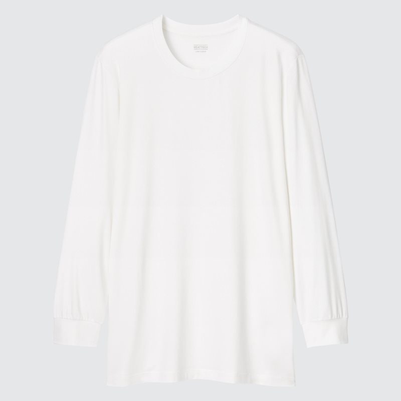White Uniqlo Heattech Crew Neck Long-sleeve Men T Shirts | 3114350