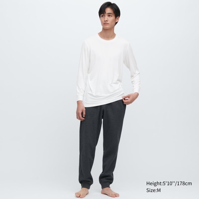 White Uniqlo Heattech Crew Neck Long-sleeve Men T Shirts | 930215