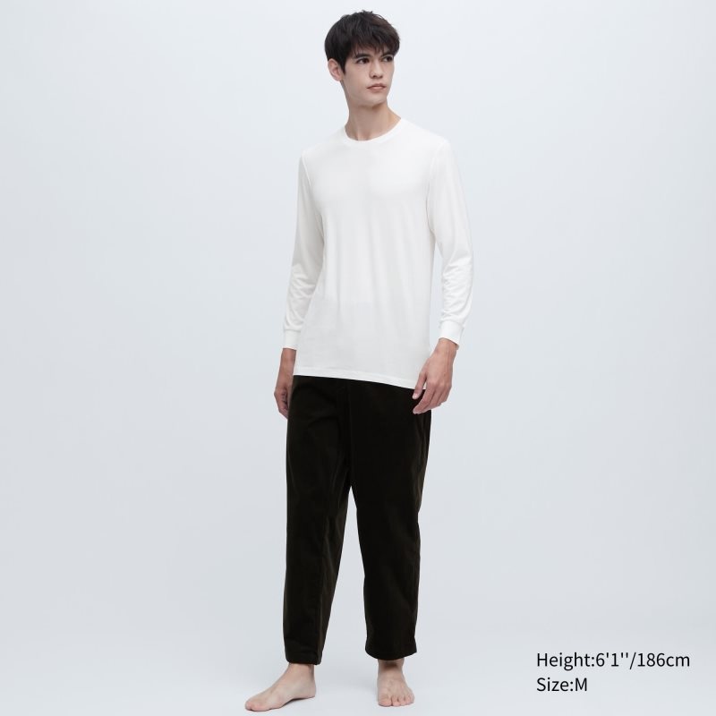 White Uniqlo Heattech Crew Neck Long-sleeve Men T Shirts | 930215