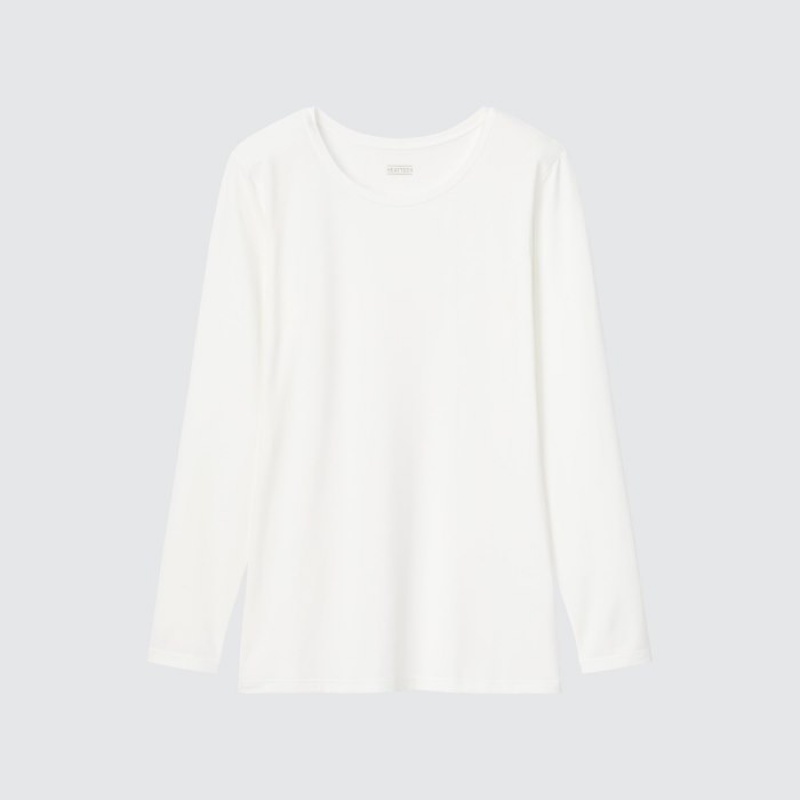 White Uniqlo Heattech Crew Neck Long-sleeve Women T Shirts | 7546910