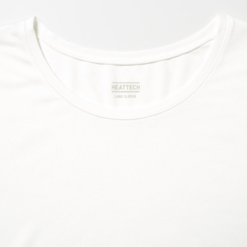White Uniqlo Heattech Crew Neck Long-sleeve Women T Shirts | 7546910