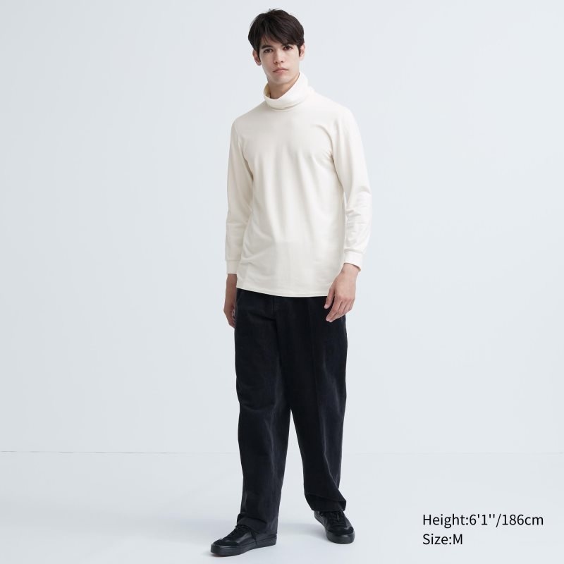 White Uniqlo Heattech Extra Warm Cotton Turtleneck Men T Shirts | 7419193