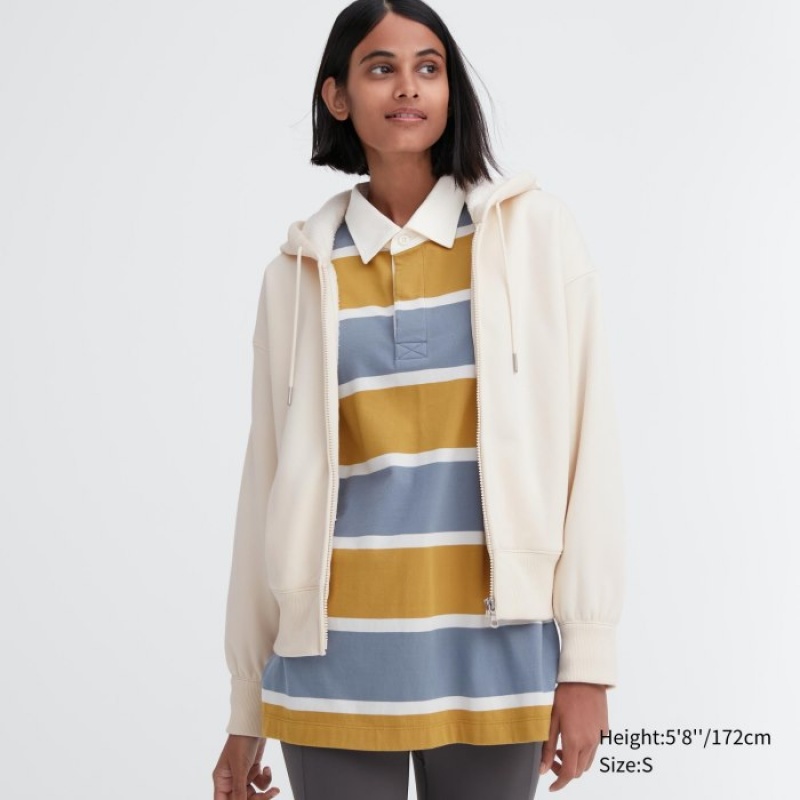 White Uniqlo Heattech Pile Lined Sweat Full-zip Women Hoodie | 450840