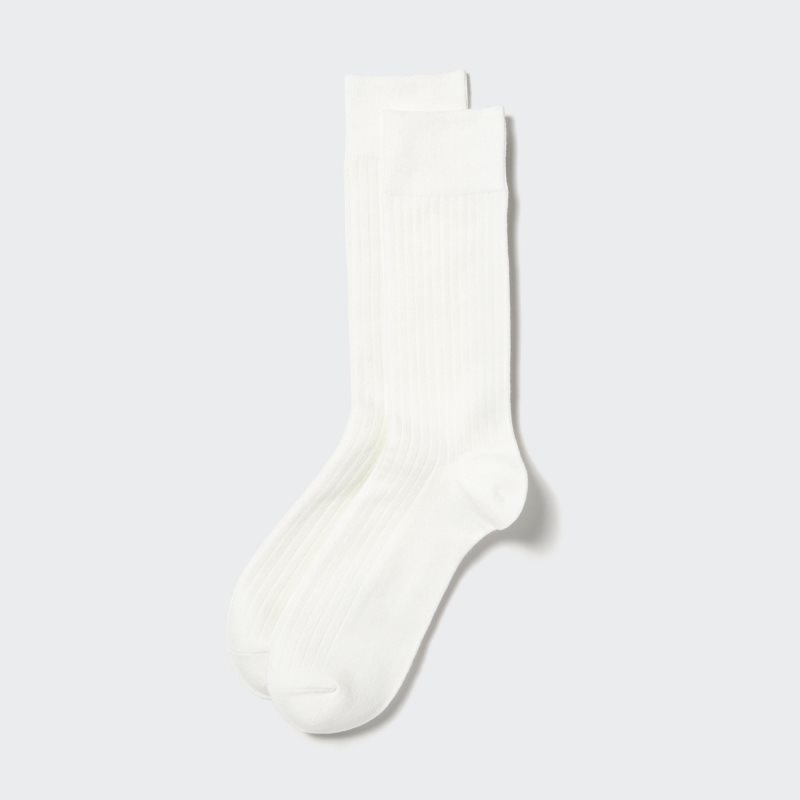 White Uniqlo Heattech Wide Ribbed Men Socks | 6333198