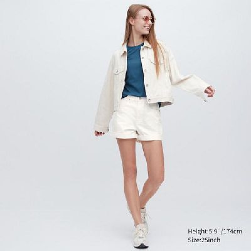 White Uniqlo High-Rise Denim Women Shorts | 5527804
