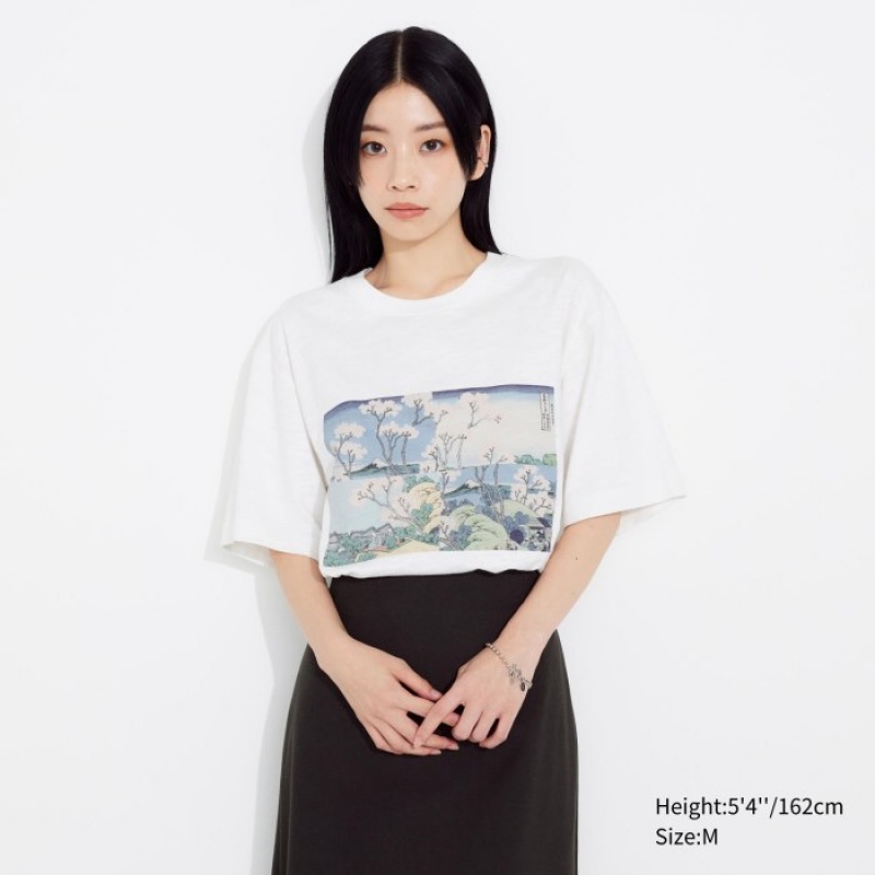White Uniqlo Hokusai UT Short Sleeve Women T Shirts | 1539954