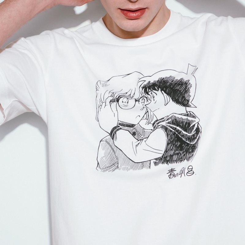 White Uniqlo Introduction Of Detective Conan Case Closed Ut Short-sleeve Graphic Men T Shirts | 898852