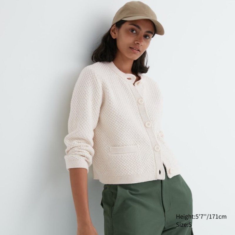 White Uniqlo Knitted Short Women Cardigan | 8006935