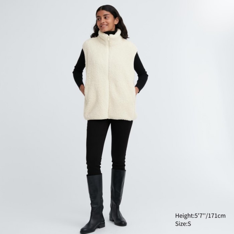 White Uniqlo Light Pile-Lined Fleece Women Vest | 750356