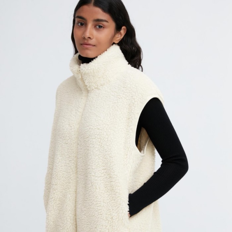 White Uniqlo Light Pile-Lined Fleece Women Vest | 750356
