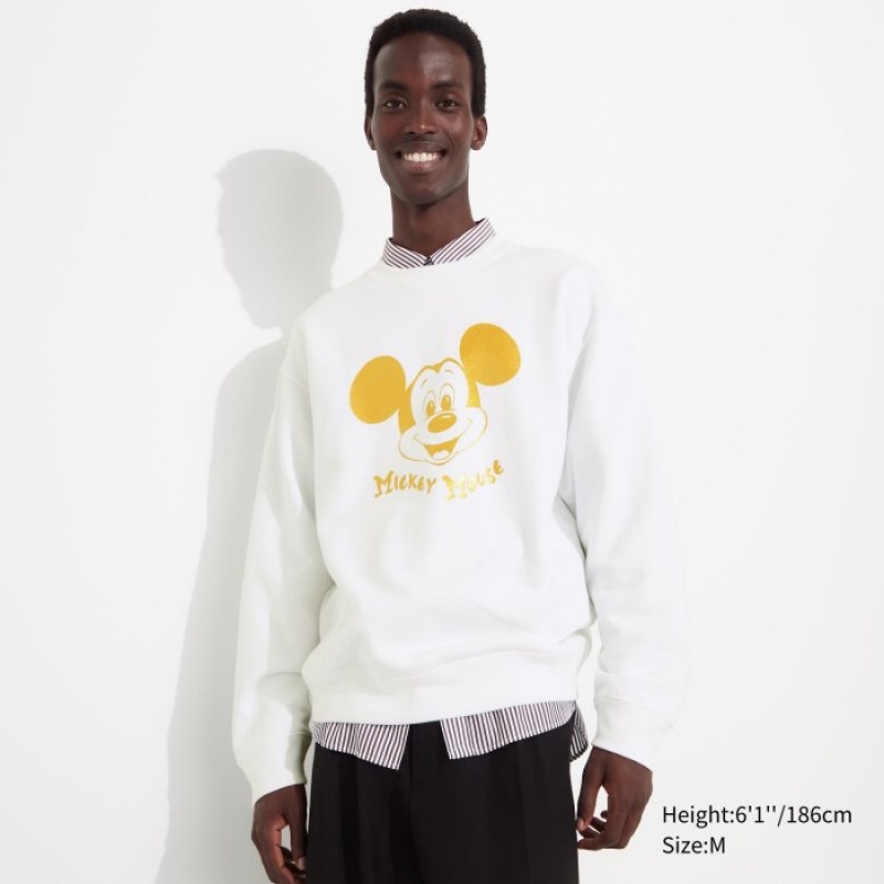 White Uniqlo Mickey Shines Long-Sleeve Women Sweatshirts | 4330802