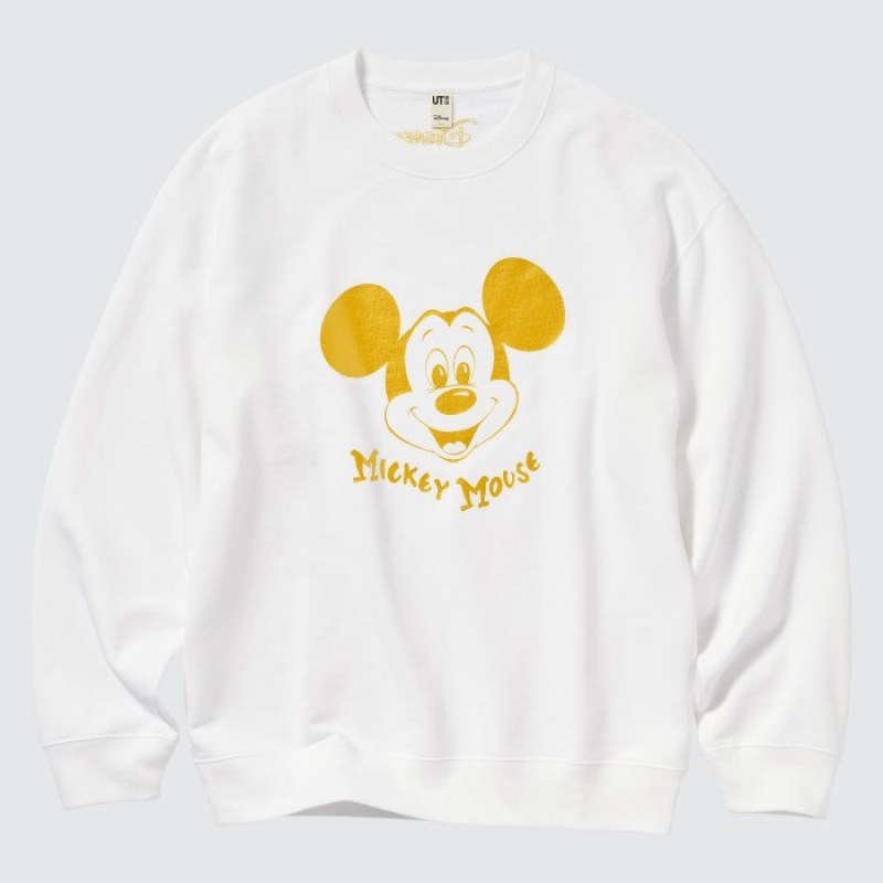 White Uniqlo Mickey Shines Long-Sleeve Women Sweatshirts | 4330802