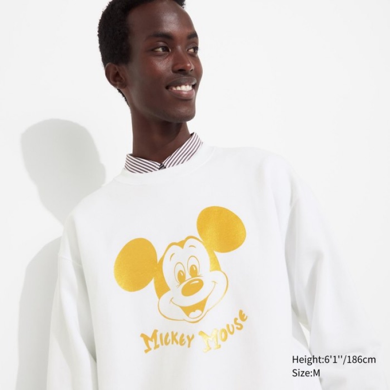 White Uniqlo Mickey Shines Long-Sleeve Women Sweatshirts | 4330802
