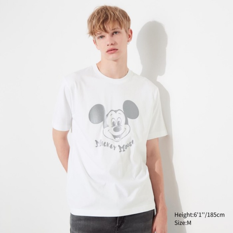 White Uniqlo Mickey Shines UT Short-Sleeve Women T Shirts | 1853950