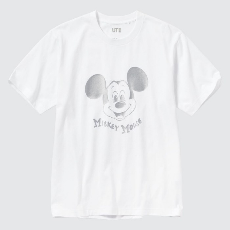 White Uniqlo Mickey Shines UT Short-Sleeve Women T Shirts | 1853950