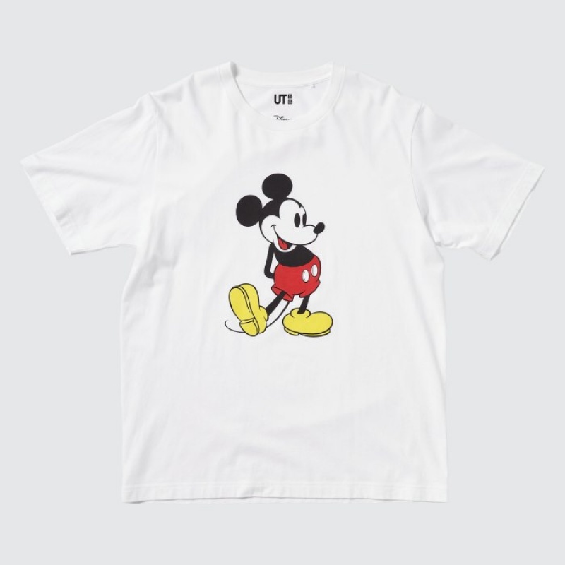 White Uniqlo Mickey Stands UT Short-Sleeve Women T Shirts | 1072395