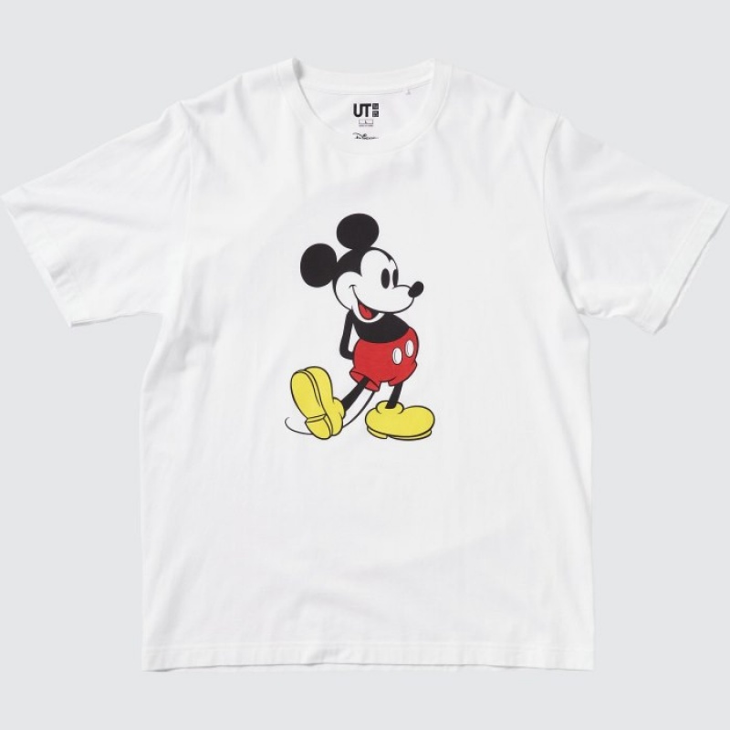 White Uniqlo Mickey Stands UT Short-Sleeve Women T Shirts | 1072395