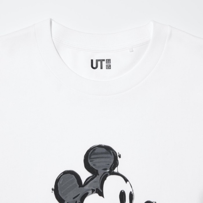 White Uniqlo Mickey Stands UT Short Sleeve Women T Shirts | 5589249