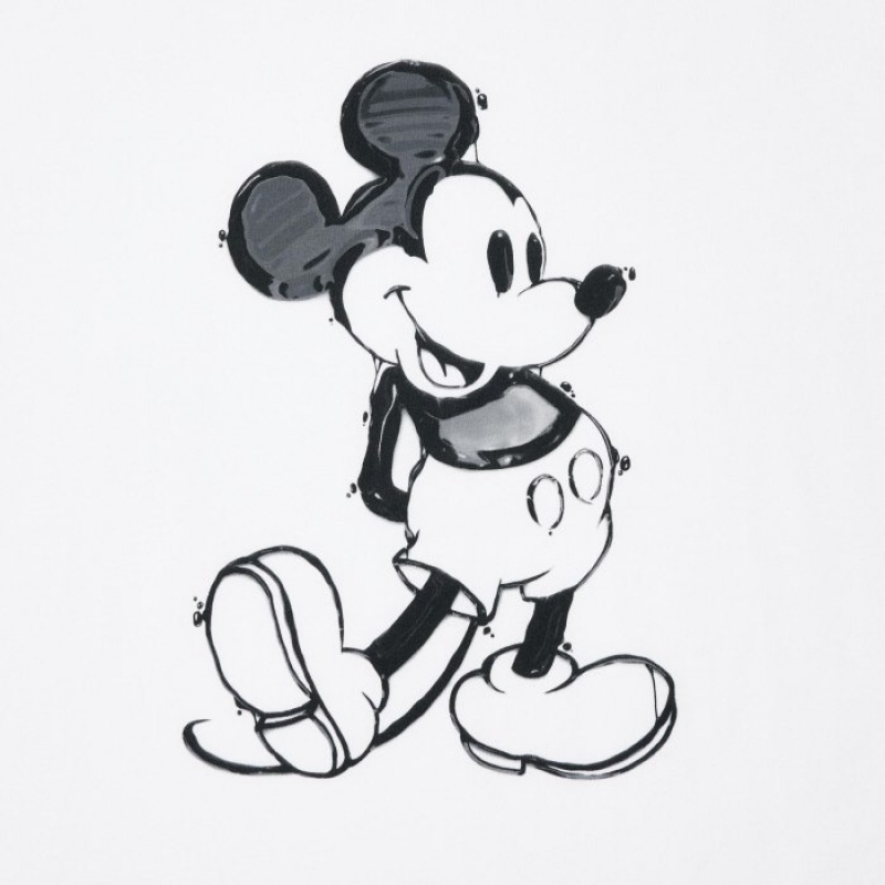 White Uniqlo Mickey Stands UT Short Sleeve Women T Shirts | 5589249