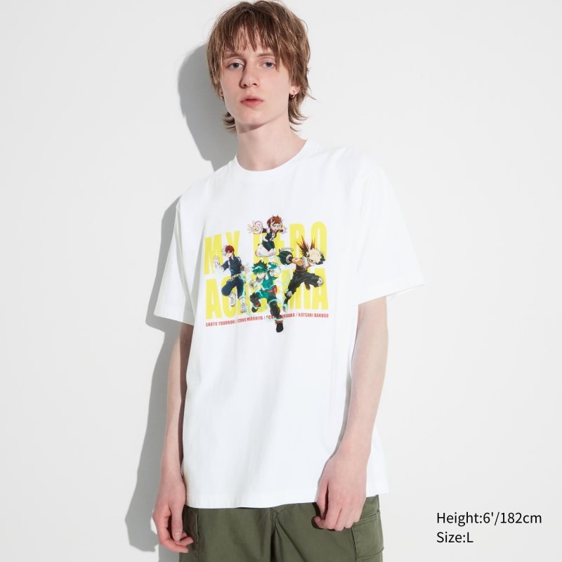 White Uniqlo My Hero Academia Ut Short-sleeve Graphic Men T Shirts | 674870