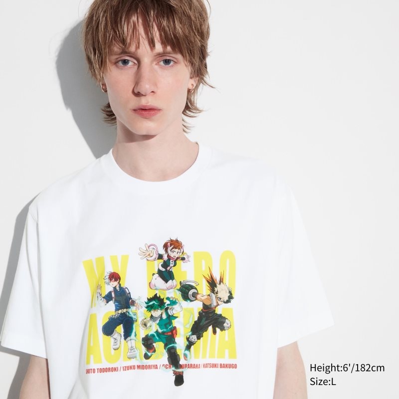 White Uniqlo My Hero Academia Ut Short-sleeve Graphic Men T Shirts | 674870