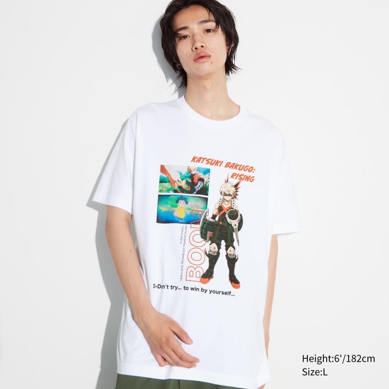 White Uniqlo My Hero Academia Ut Short-sleeve Graphic Men T Shirts | 5445032