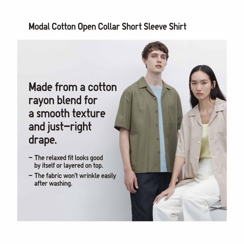 White Uniqlo Open Collar Short-sleeve Men Shirts | 8217378