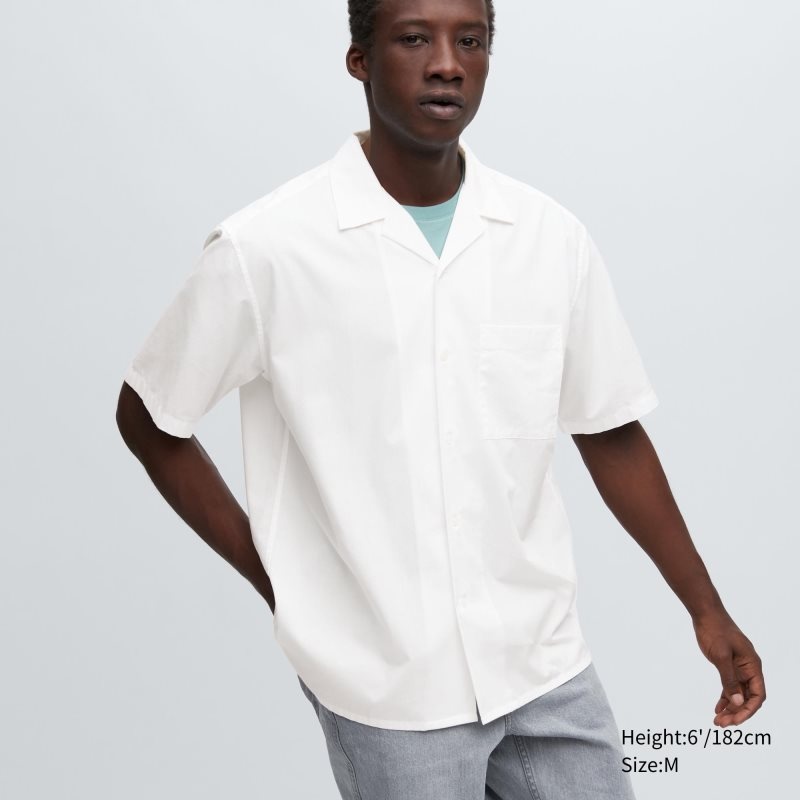 White Uniqlo Open Collar Short-sleeve Men Shirts | 8217378