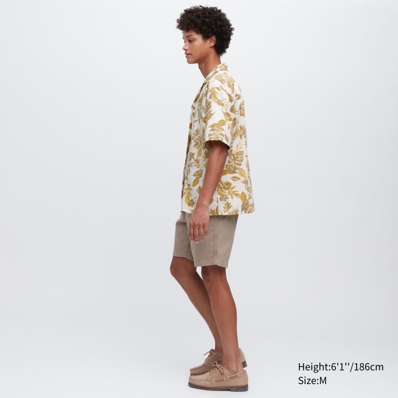White Uniqlo Open Collar Short-sleeve Men Shirts | 8383075