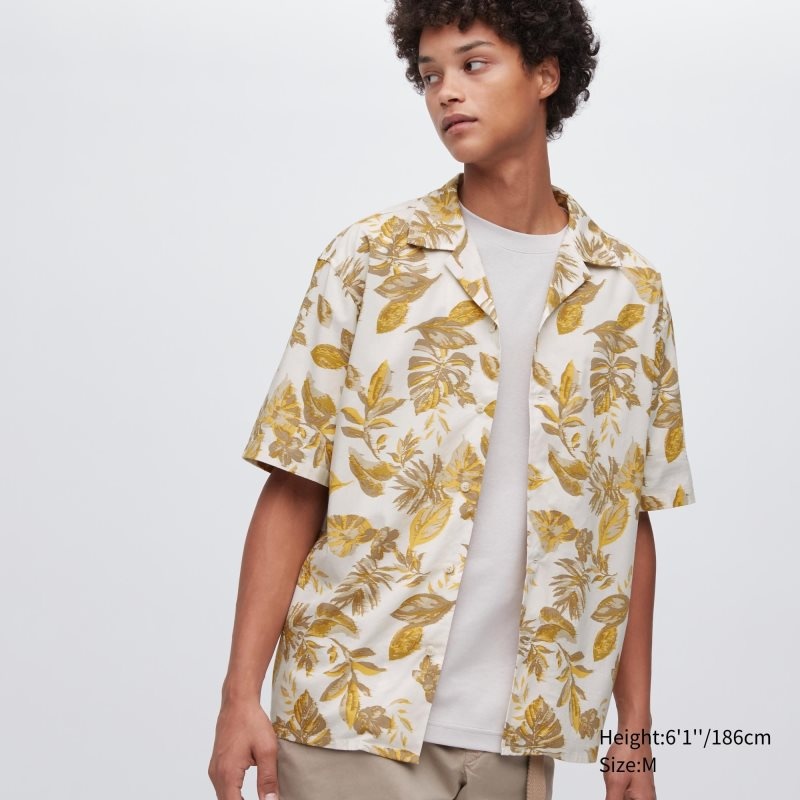 White Uniqlo Open Collar Short-sleeve Men Shirts | 8383075