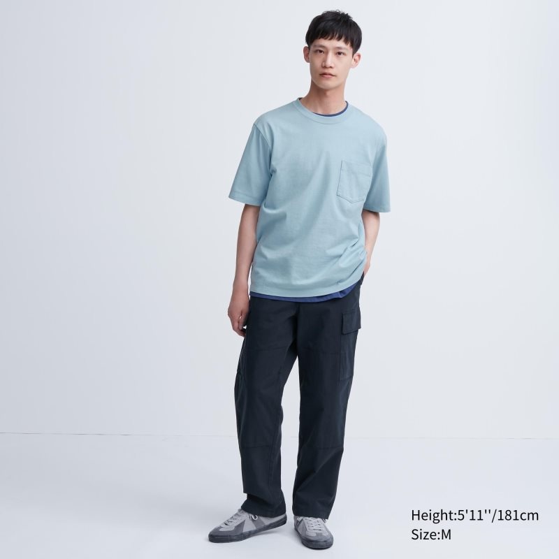 White Uniqlo Oversized Pocket Crew Neck Half-sleeve Men T Shirts | 7619223