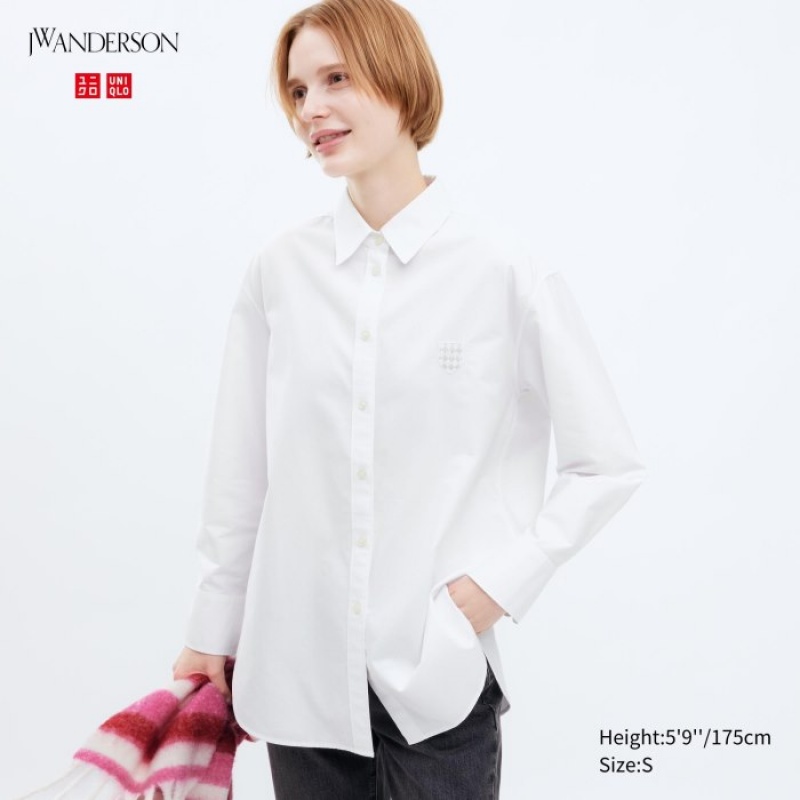 White Uniqlo Oxford Long-Sleeve Long Women Shirts | 6855439