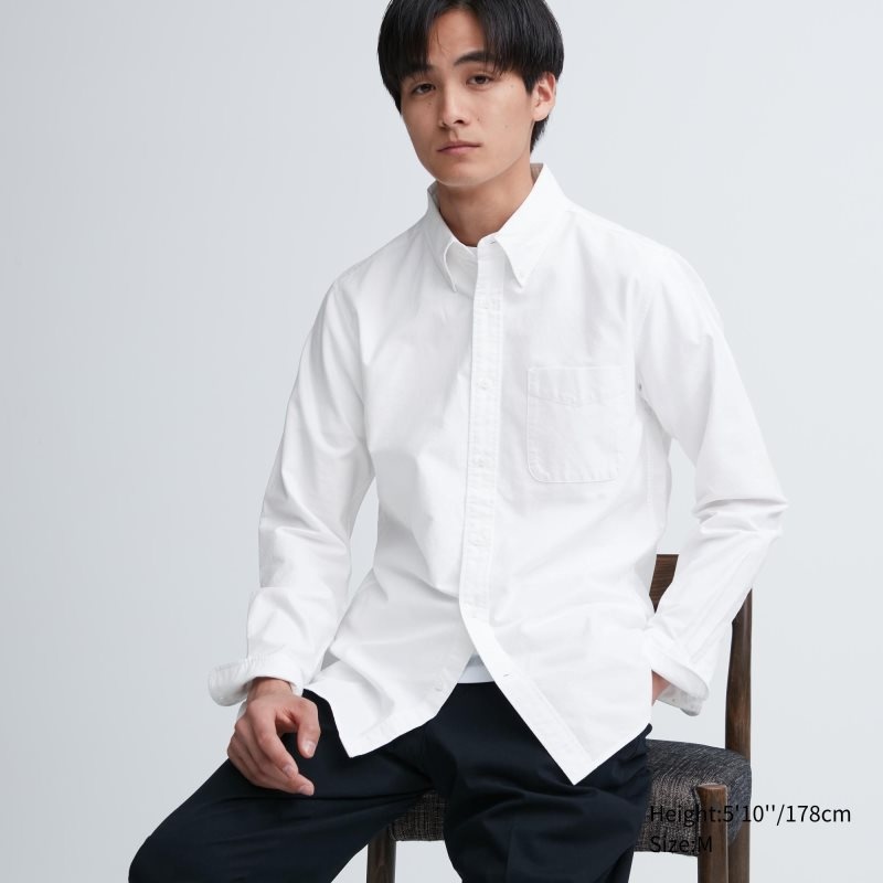 White Uniqlo Oxford Slim-fit Long-sleeve Men Shirts | 1530850