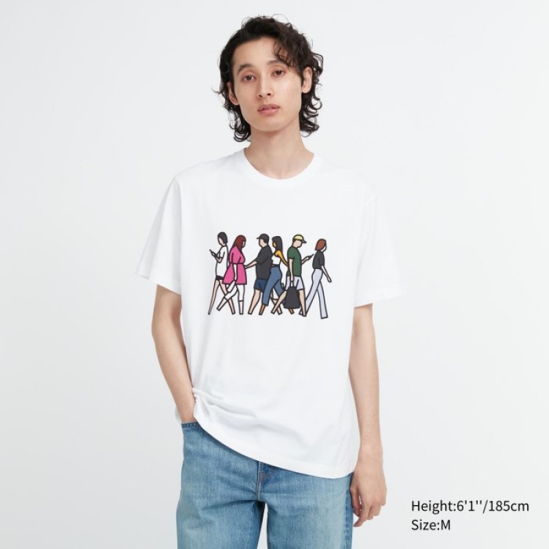 White Uniqlo PEACE FOR ALL Short-Sleeve Graphic Julian Opie Women T Shirts | 1214819