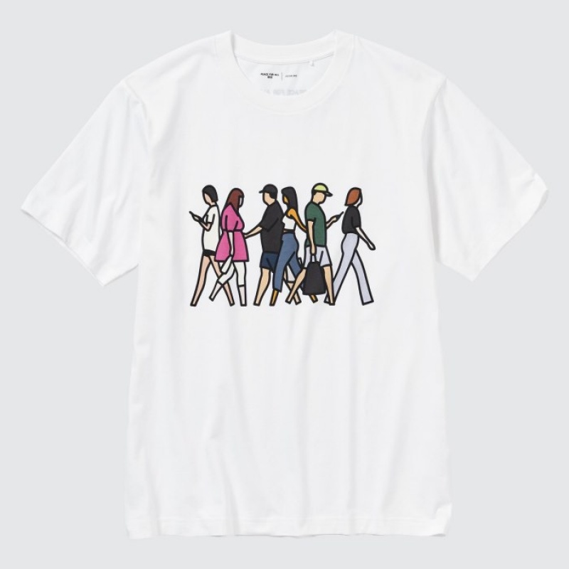 White Uniqlo PEACE FOR ALL Short-Sleeve Graphic Julian Opie Women T Shirts | 1214819
