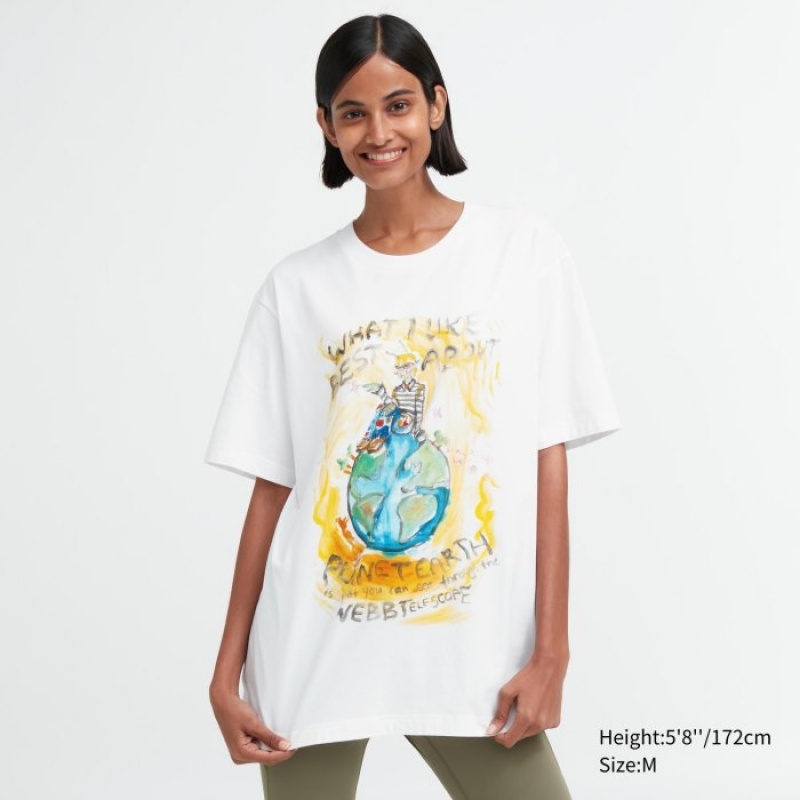 White Uniqlo PEACE FOR ALL Short-Sleeve Graphic Francesco Risso Women T Shirts | 781835