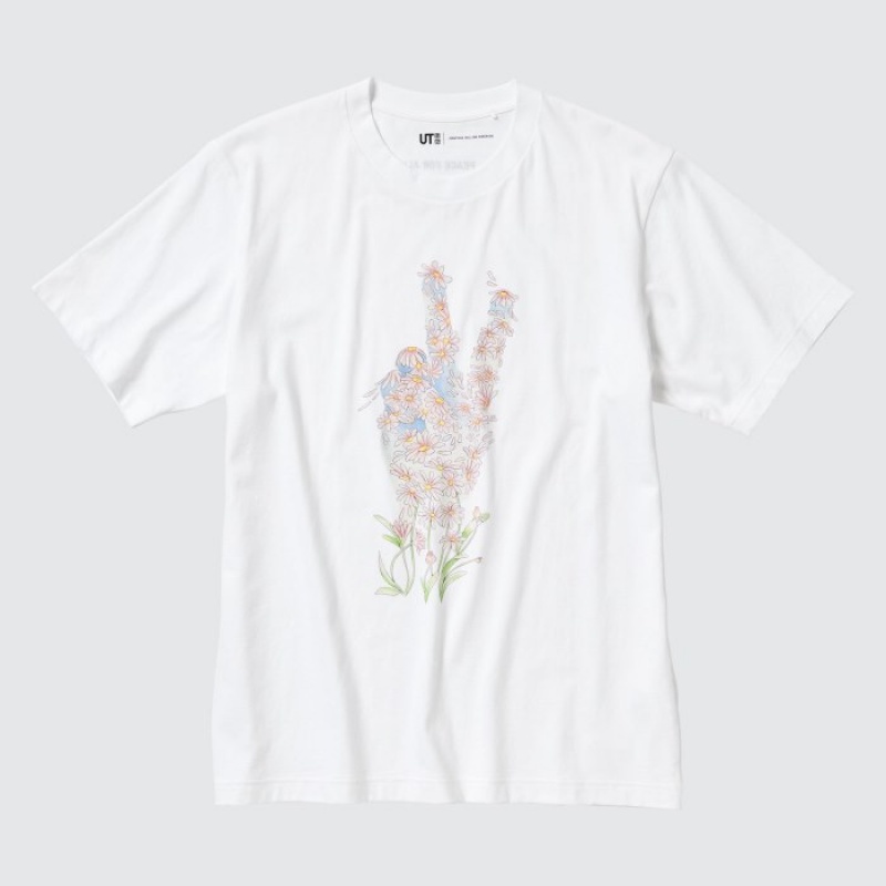 White Uniqlo PEACE FOR ALL Short-Sleeve Graphic JW Anderson Women T Shirts | 5599482