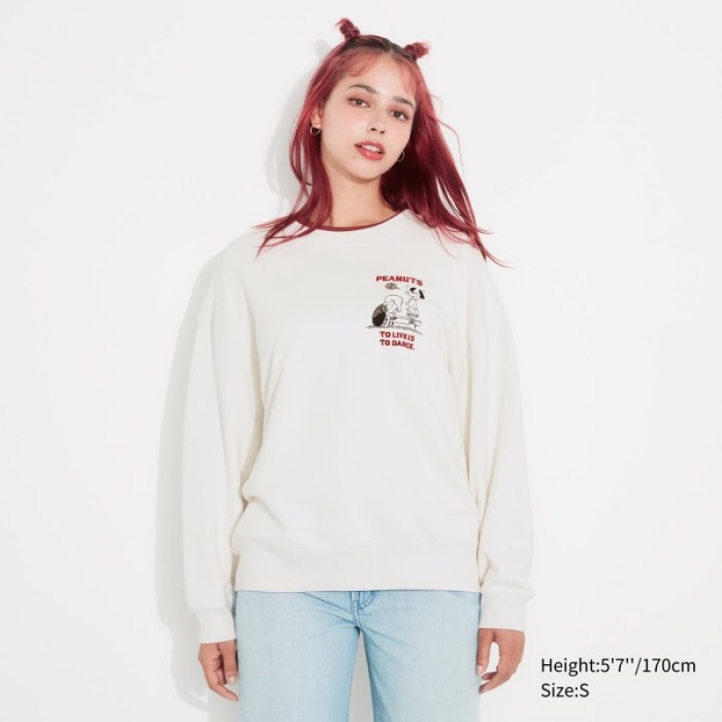 White Uniqlo PEANUTS Dance Time with Snoopy Long-Sleeve Women Sweatshirts | 6345783