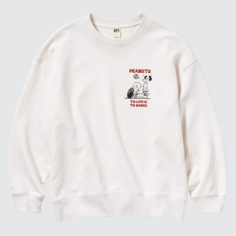 White Uniqlo PEANUTS Dance Time with Snoopy Long-Sleeve Women Sweatshirts | 6345783