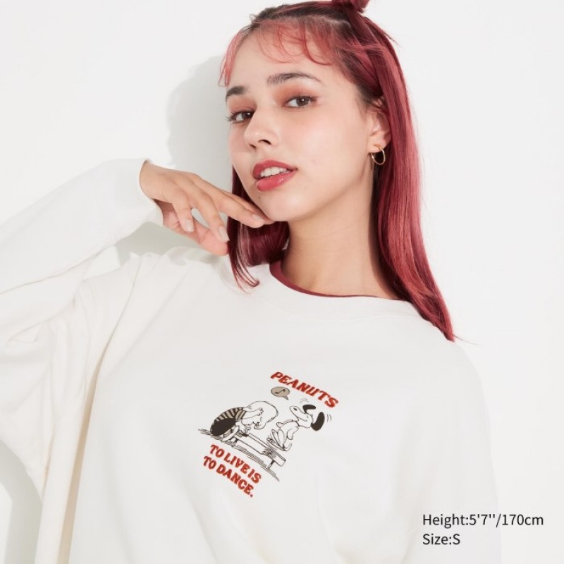 White Uniqlo PEANUTS Dance Time with Snoopy Long-Sleeve Women Sweatshirts | 6345783