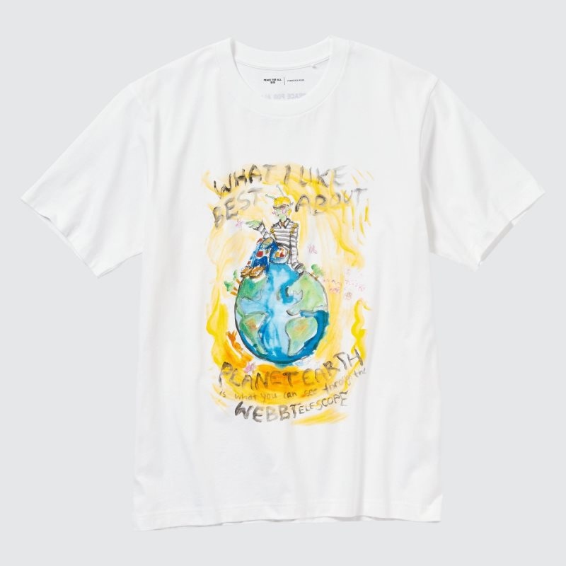 White Uniqlo Peace For All Francesco Risso Short-sleeve Graphic Men T Shirts | 7186410