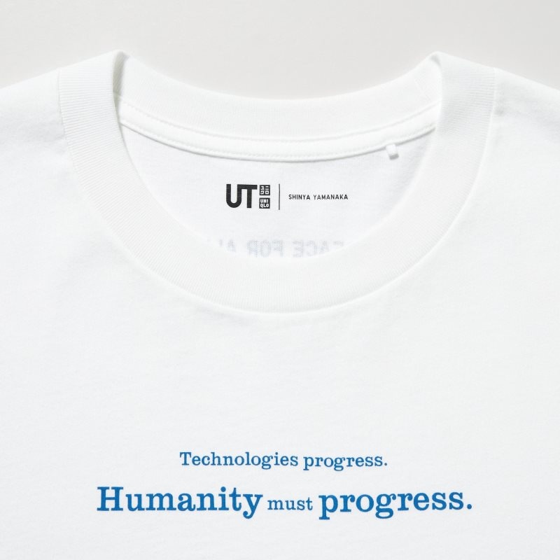 White Uniqlo Peace For All Shinya Yamanaka Short-sleeve Graphic Men T Shirts | 5184272